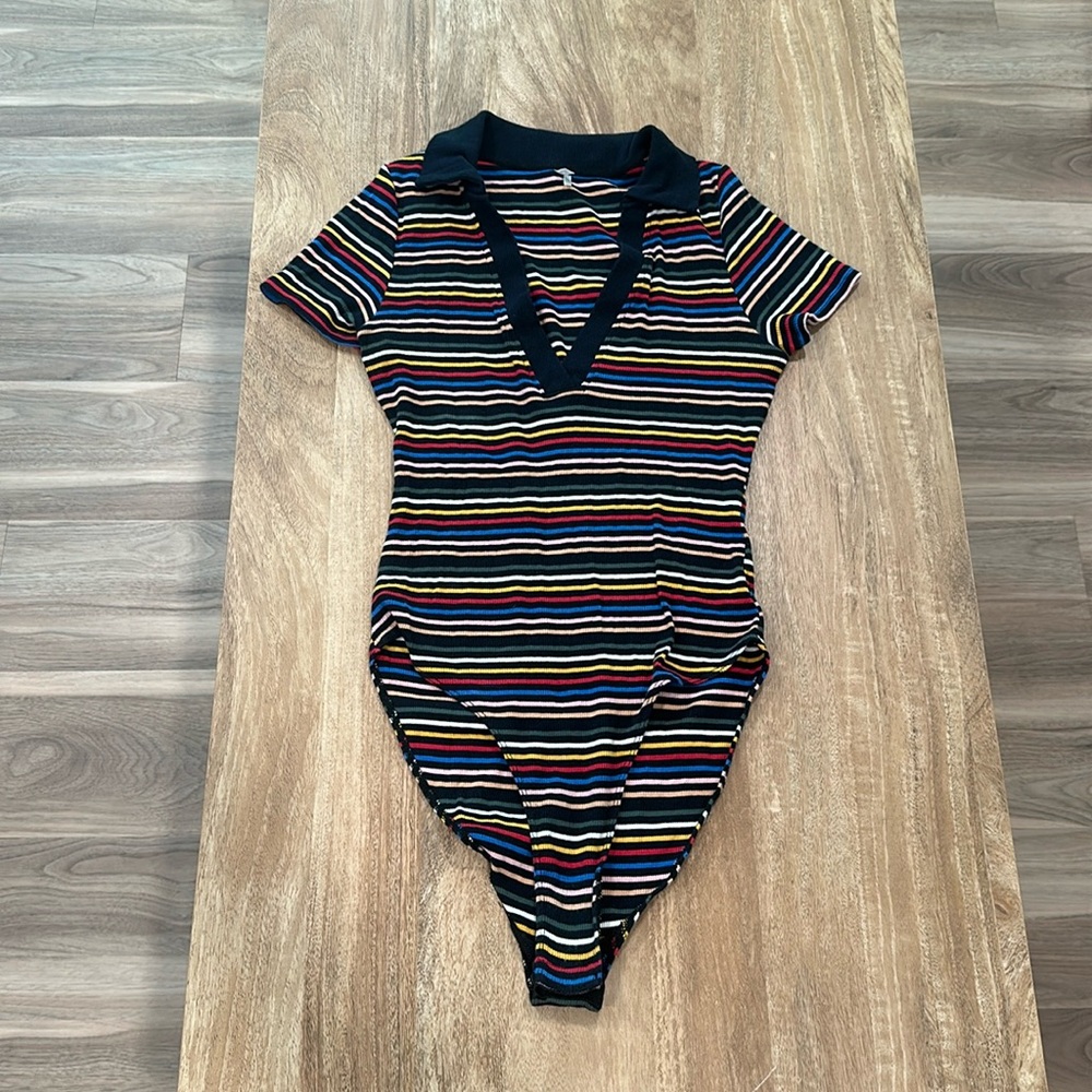 Out from under striped polo bodysuit